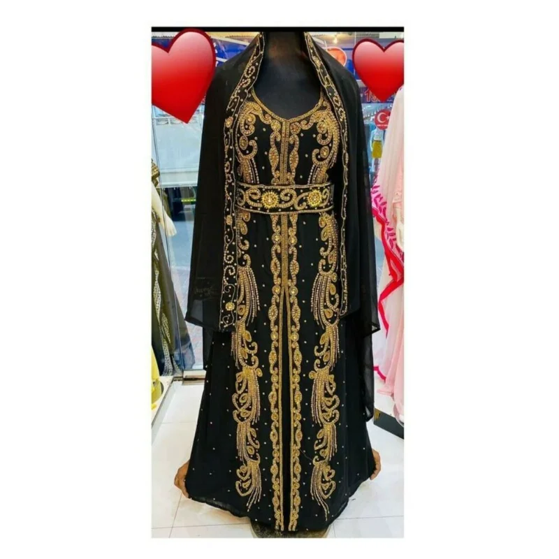 Moroccan Black Long Shirt Abaya Farasha Dubai Robe Long Dress with Free Scarf European and American Fashion Trend