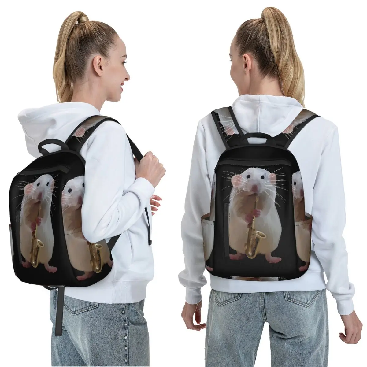 Rat Playing The Saxophone Backpack Daypack Large Capacity Children BookBag School Bag Shoulder Bags for Men Women