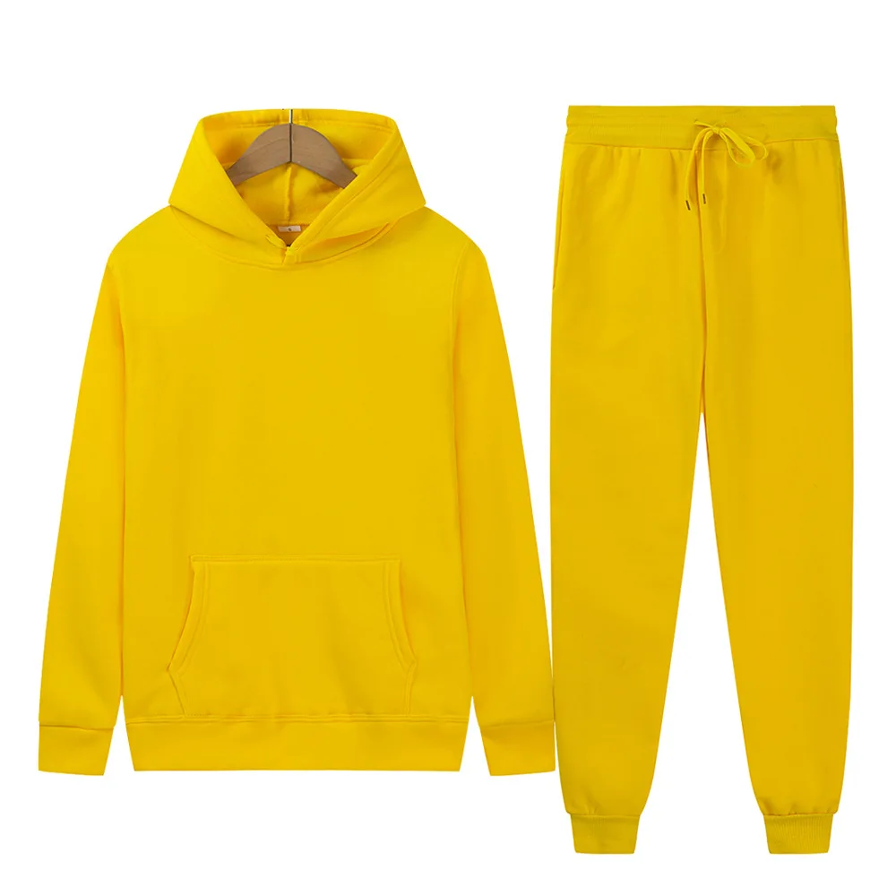 Men 2Pcs Sets Fleece Hoodies And Sweat Pants Set Track Suit Sportswear Unisex Ensemble Homme