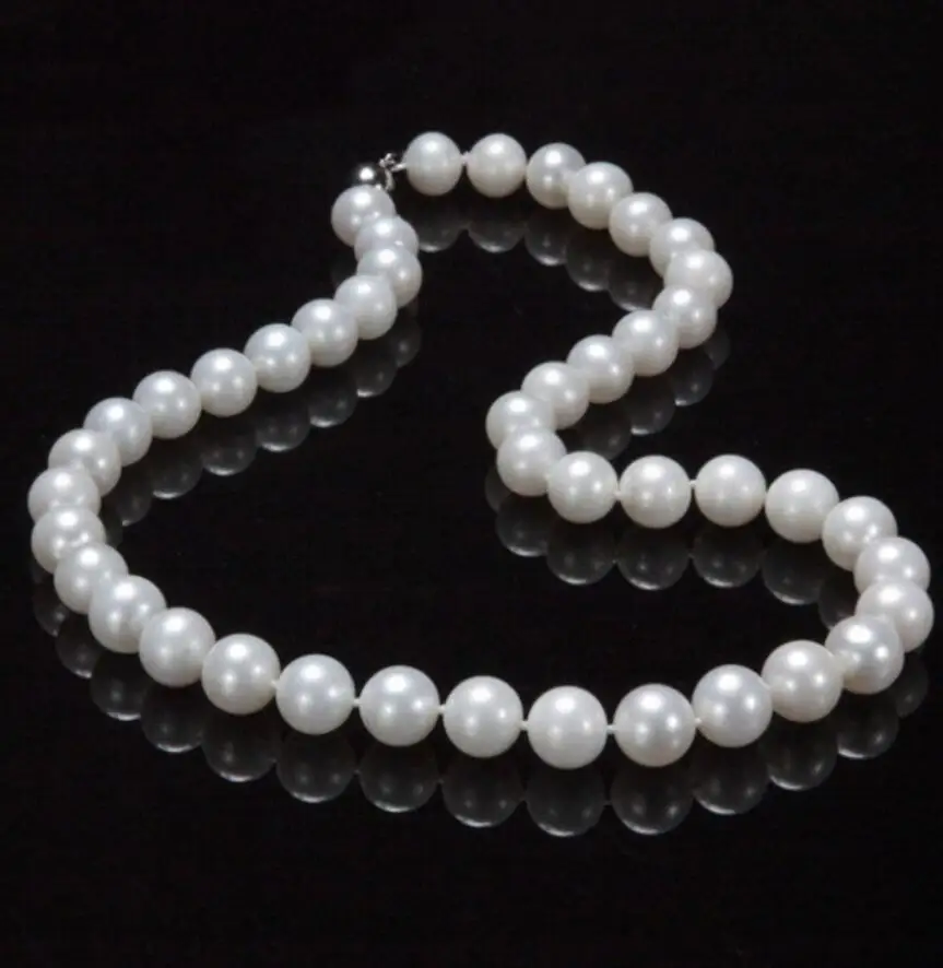 

new AAA+ 9-10mm genuine white fresh water cultured pearl necklace 17inch Factory Wholesale price Women Gift wor