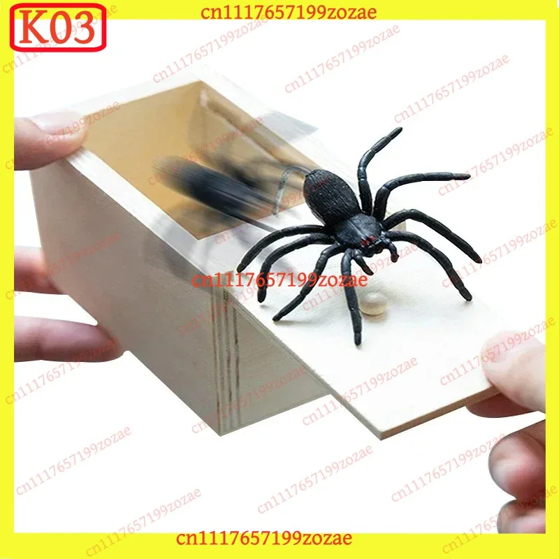 k03 ZOCI Wooden Spider Jump Scare Box Funny Prank Toy Office Friends Gag Gift Novelty Trick Gadget