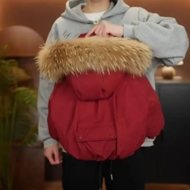 

2025 Winter New Pie Overcome Boys Girls Removable Cotton Liner Popping Thickened Cotton Jacket Big Fur Collar 100-150cm