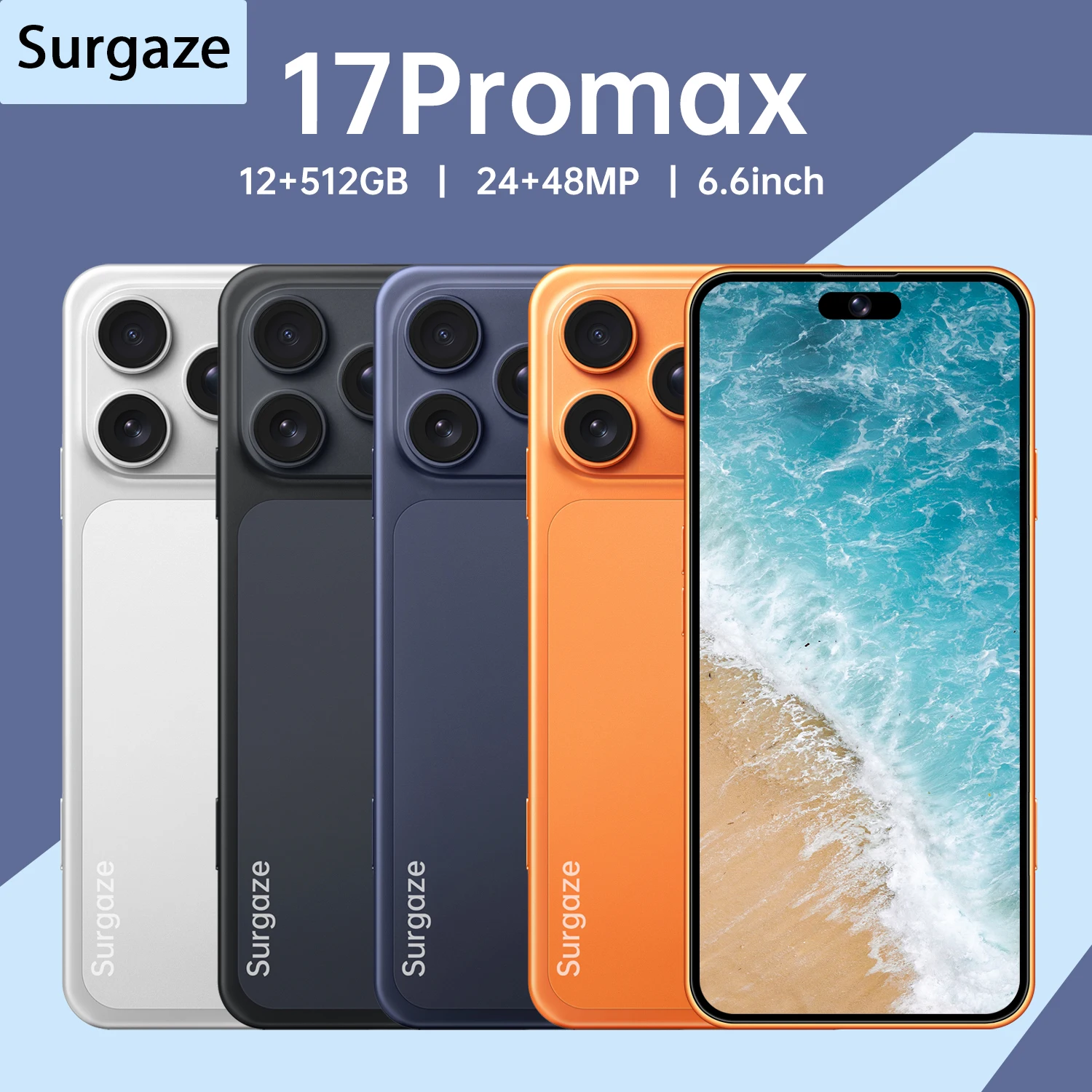 SURGAZE Global Version i17Promax Smartphone 5G Android 5300mAH 12GB RAM 512GB ROM 6.6Inch 24+48MP 5G Network Mobile Phone