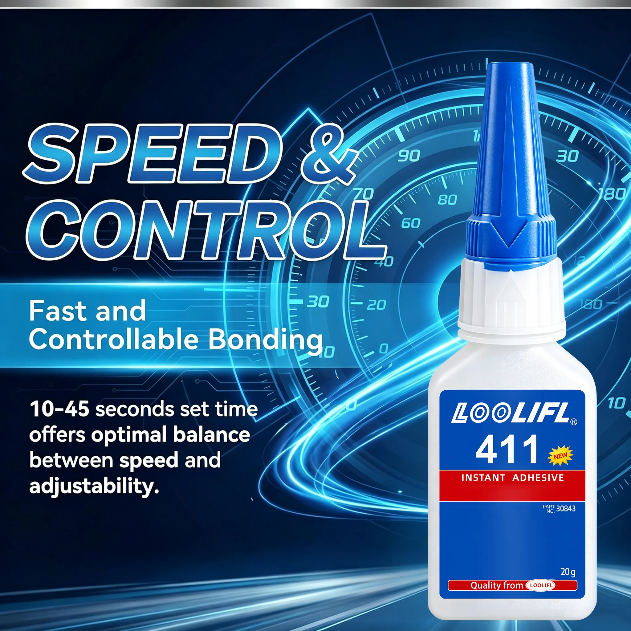 Loolifl 411 Instant Strong Glue 20g Universal Cyanoacrylate Fast-Drying Adhesive, for Repairing and Bonding Metal, Plastic, Ceramic, Rubber, Wood, Glass, Resin, Jewelry Models, DIY Crafts, Household Hardware Repair, Industrial Repair, Universal Adhesive