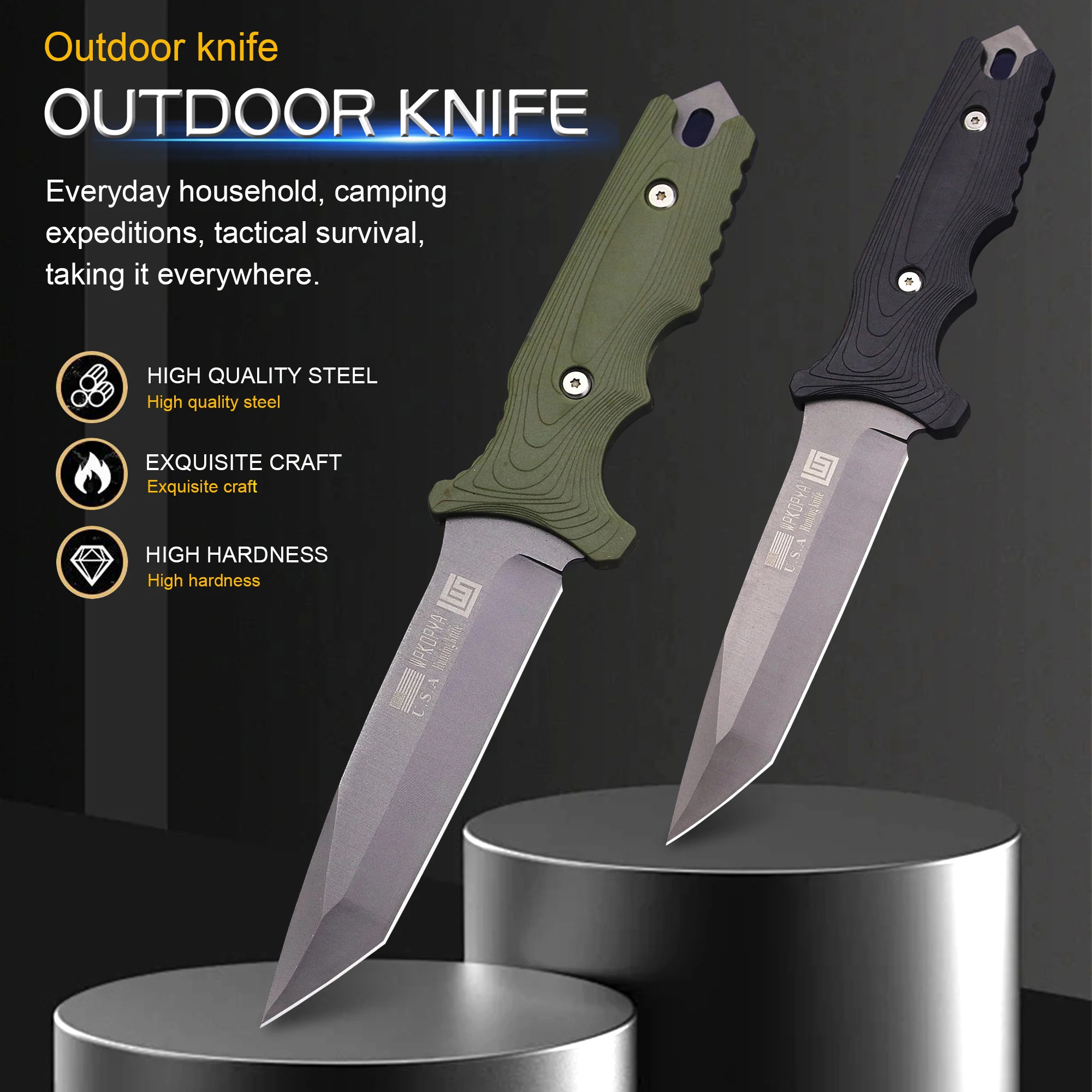 Outdoor high hardness sharp outdoor knife survival knife Tactical wilderness survival self-defense camping pocket knife