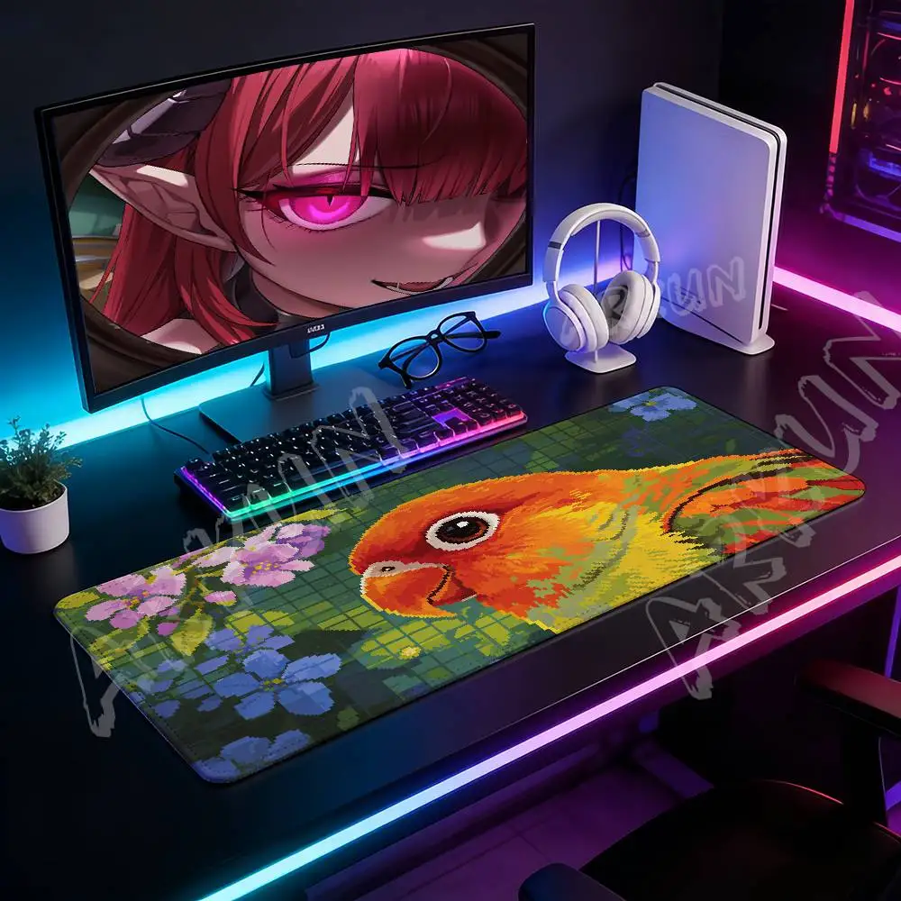 Cartoon Pixel Parrot Mouse Pad Smooth Surface Laptop Desk Mouse Mat