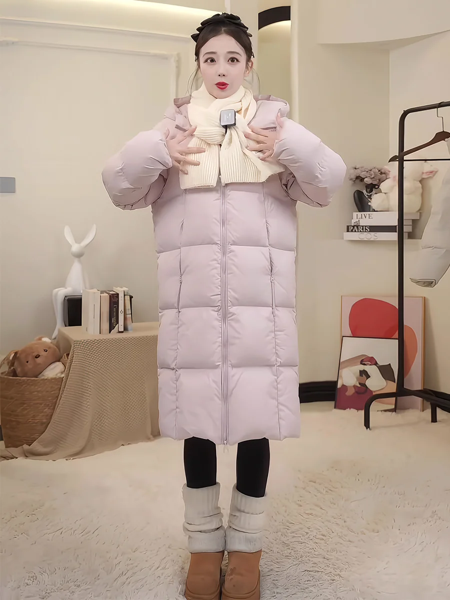 

Женское длинное утепленное пуховое пальто с капюшоном, фиолетовое, в стиле Cloud Doughnut Sensation, зимнее, теплое, свободного кроя, до колен