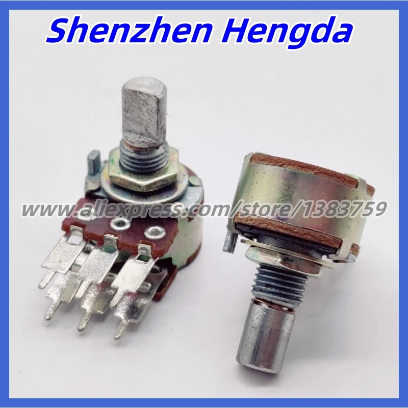 2 Piece 16 Type A10K Stereo Channel Volume Adjust Potentiometer D Shaft 15mm Long Feet 6-Pin