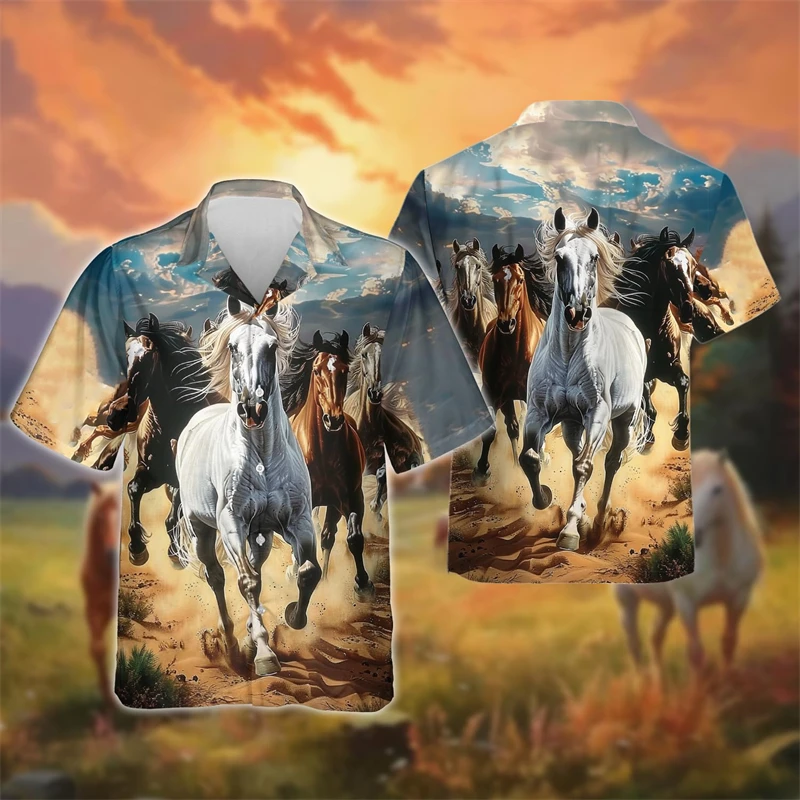 Mens Designs Clothing 3D Printed Cattle Horse Shirt Oversized 2024 Travel Hawaii Beach Hawaiian Harajuku Farm Animals Male Tops