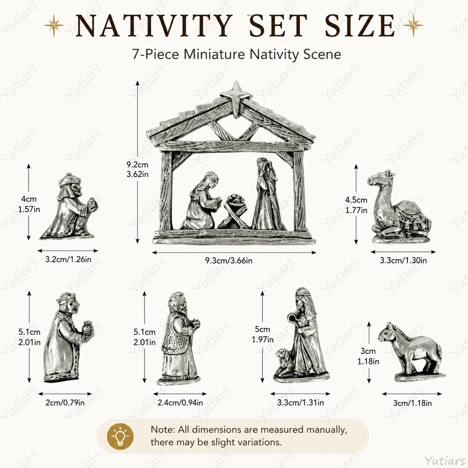 Mini Nativity Scene 7Pcs Silver Figurine Set Holy Family Wise Men Camel Donkey Christmas Tabletop Decoration Holiday Gifts