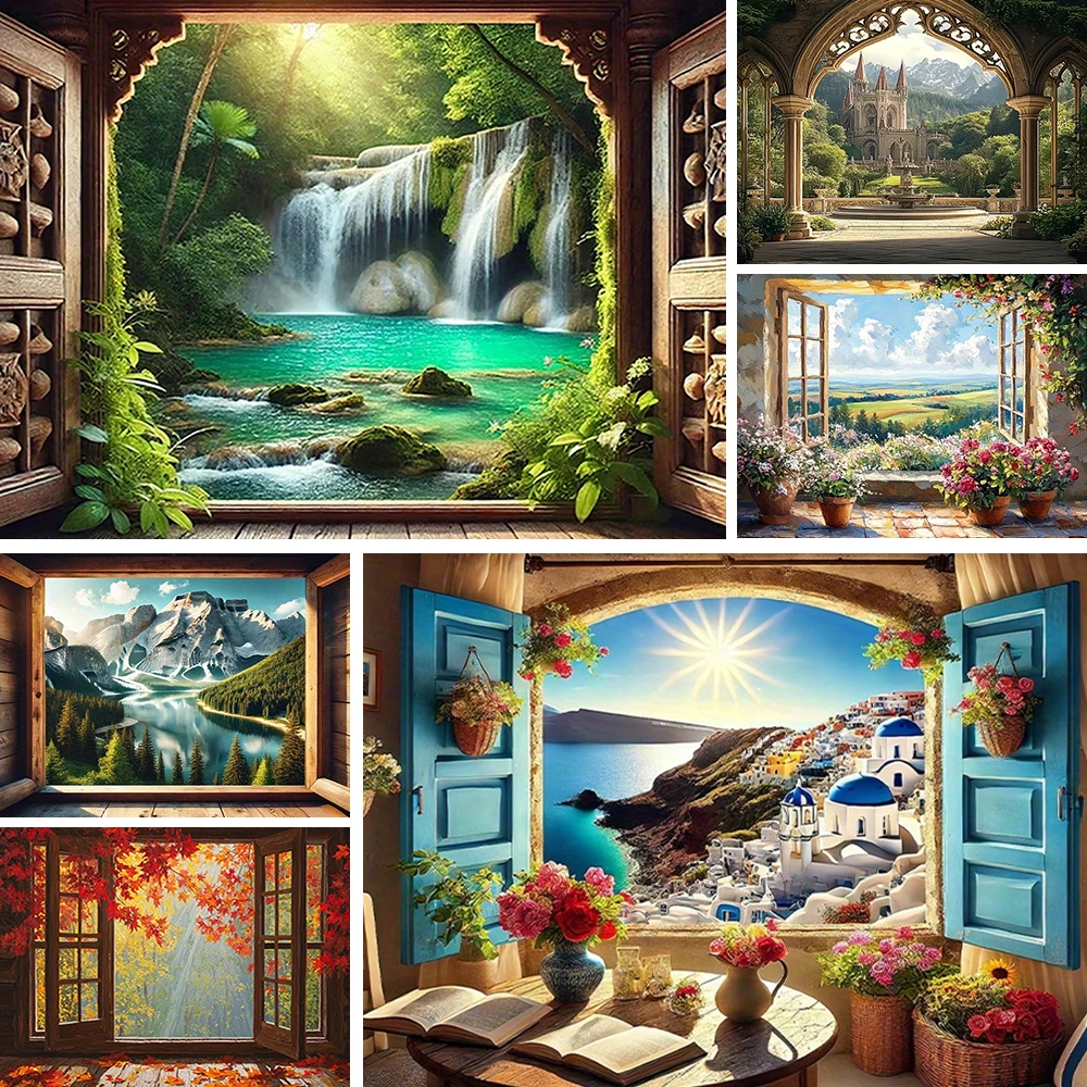 

Wooden Window Outdoor Landscape Background Interior Party Decorations Balcony Backdrops Photographs Photo Studio Banner Supplies