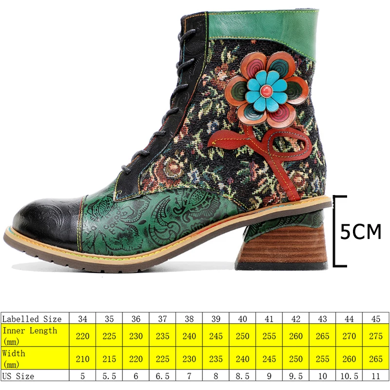 Koznoy Women High Boots Boots 5cm Ethnic Cotton Fabric Autumn Spring Mid Calf Big Size Ankle Appliques Sheepskin Leather Shoes