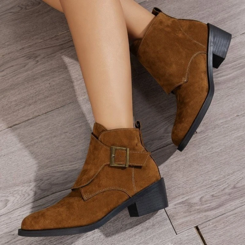 New Winter Classic Chelsea Boots for Woman Cow Suede Pointy Toe Wedge Heel Ankle Boots Simple Comfortable Cowboy Boots Female