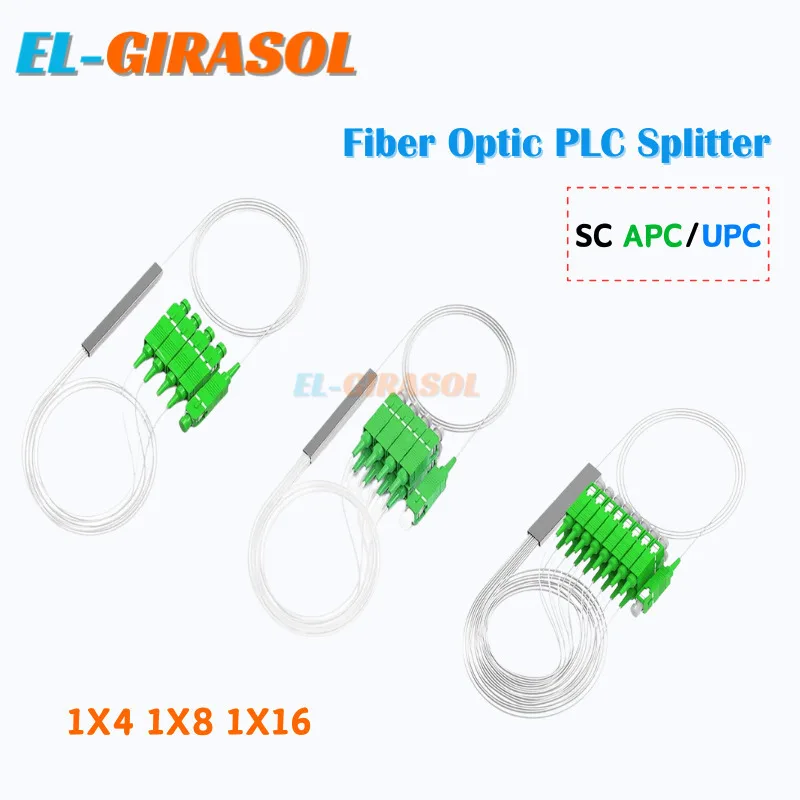 

10pcs/lot Fiber Optical Splitter 1X4 1X8 1X16 PLC SC APC /UPC Single Mode 0.9mm G657A1 LSZH 1m PVC 1x8 PLC Optical Splitter FTTH