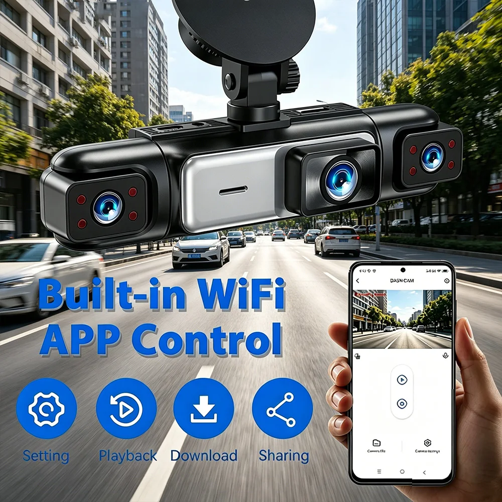 Car Dash Cam 3/4 Camera Black Box WIFI 24/7 Parking Reverse Parking Alert Video Recorder Loop Recording G-Sensor Car DVR