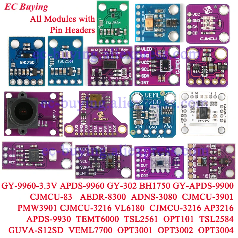 5Pcs/1pc MAX30105 MAX44009 BME280 APDS-9900 9960 9930 TEMT6000 Ambient Light Sensor GY PMW3901 ADNS-3080 OPT101 VEML7700 OPT3001