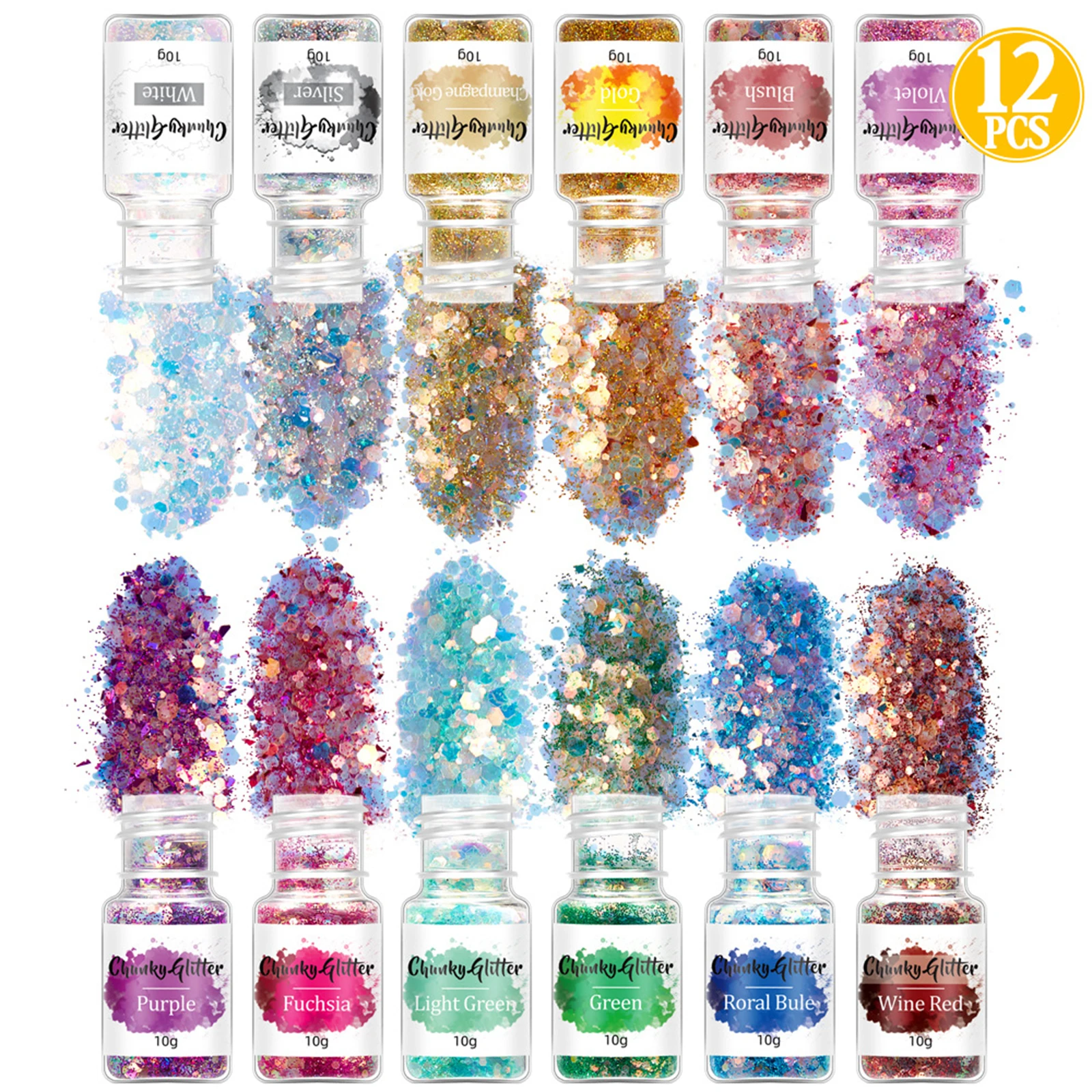 Lentejuelas brillantes para manicura, decoraciones acrílicas para uñas, maquillaje corporal, manualidades, confeti 3D, 12 colores