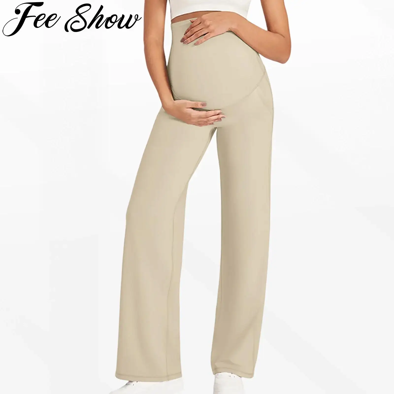

Maternity Yoga Pants Over The Belly Elastic Waistband Stretchy Wide Leg Work Pregnancy Trousers with Pockets Workout Sportswear