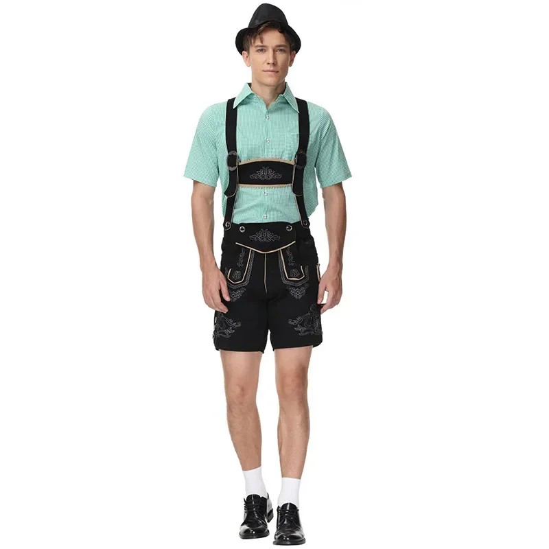 Men's Oktoberfest Lederhosen With Suspenders Waiter Costumes Sets