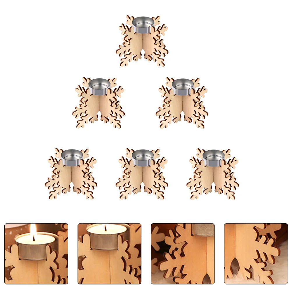 12Pcs Snowflake Shape Wooden Holders Christmas Candlesticks Home Party Wedding Tabletop Decoration Wooden Candlestick