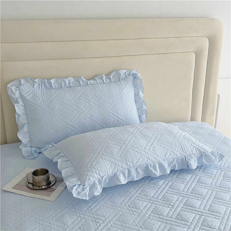 Bonenjoy 2pcs Pillowcase Ruffles Pillow Cover Solid Color Cushion Cover 48x74cm Rectangle Pillowslip Home Pillow Case 베개커버