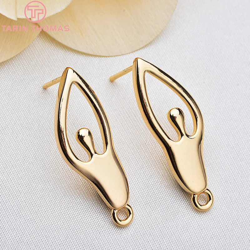 (2225)6PCS 10x28MM 24K Gold Color Plated Brass Ballet Girl Stud Earrings High Quality DIY Jewelry Making Findings