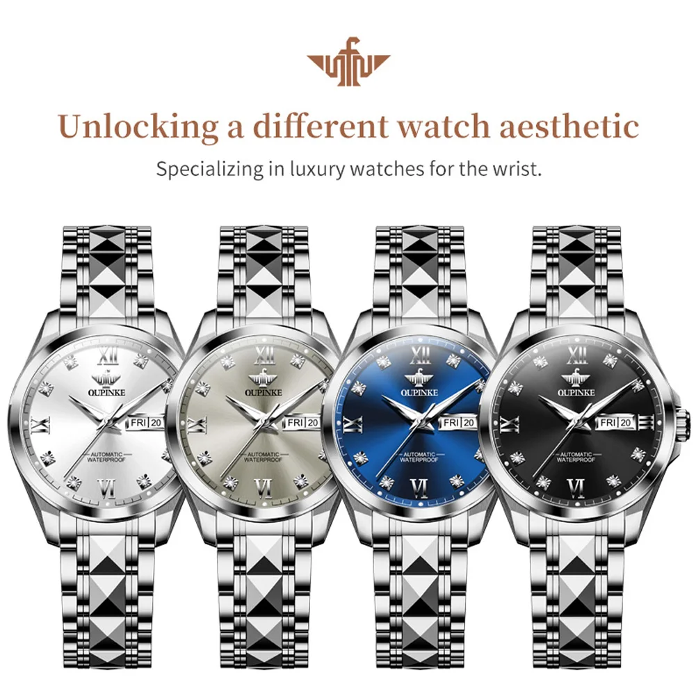 OUPINKE 3262 Womens Watch Original Luxury Automatic Mechanical Watch 50M Waterproof Luminous Day Date Watches For Women Sapphire