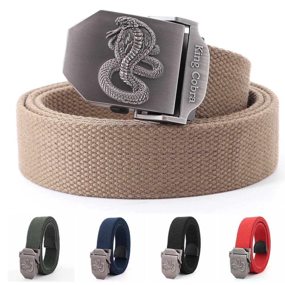 

Толстый хлопковый ремень 38 мм для джинсов, большие размеры, автоматическая пряжка, змеиный холст, ковбойский ремень, черный мужской поясной ремень