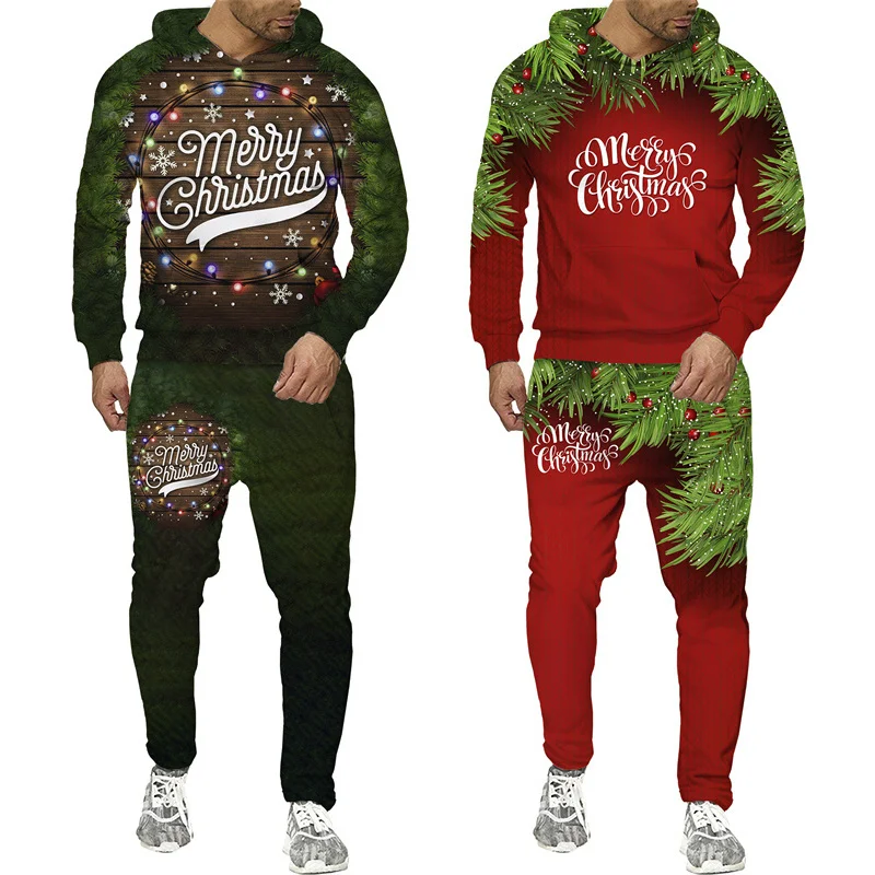 Sudadera con capucha de árbol de Navidad para hombre, chándal de moda con estampado 3D, sudaderas de celebración de fiesta Y2K, pantalones divertidos, Feliz Navidad, Año Nuevo