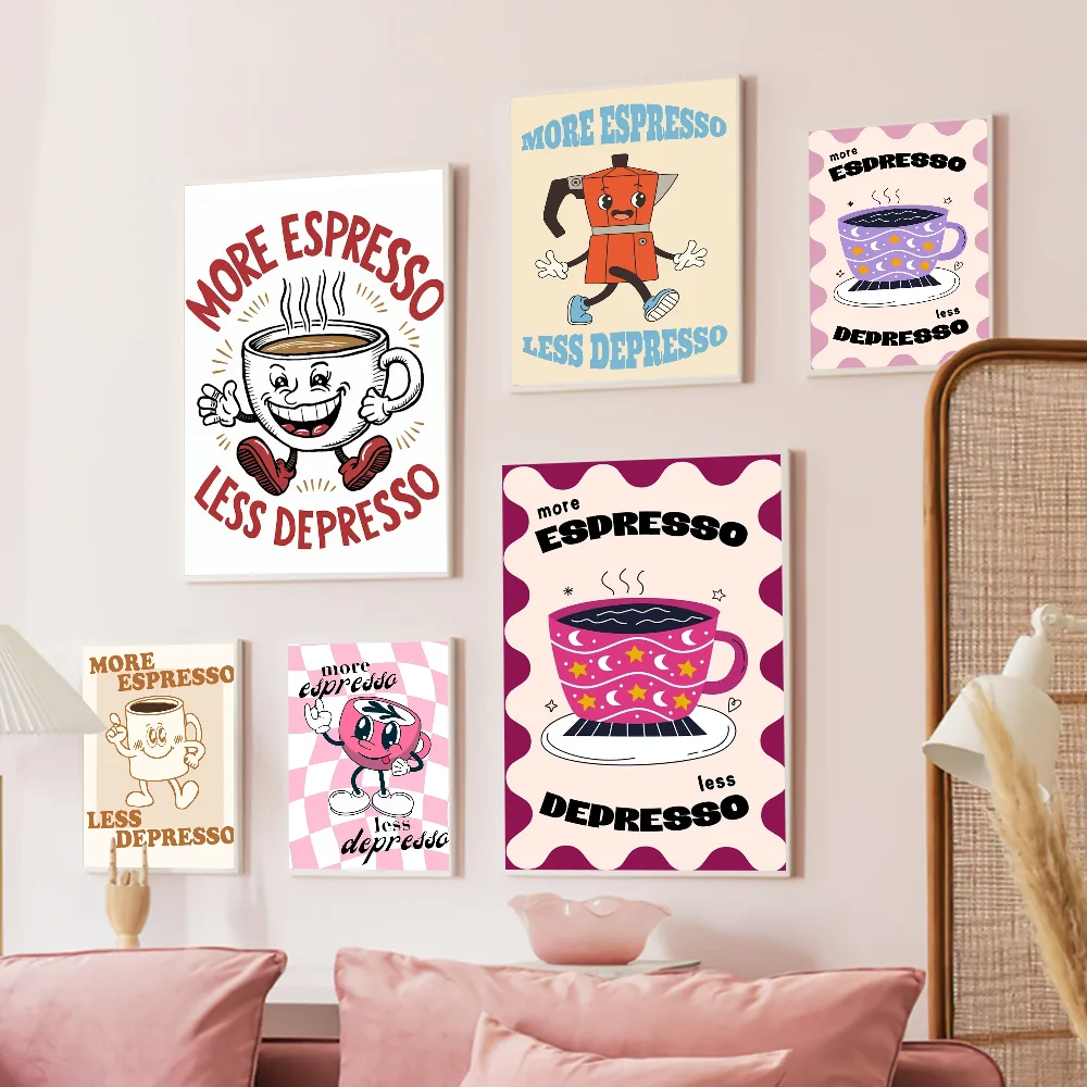 More Espresso Less Depresso Funky Cafe Good Quality Prints and Posters Waterproof Paper Coffee House Bar Posters Wall Stickers