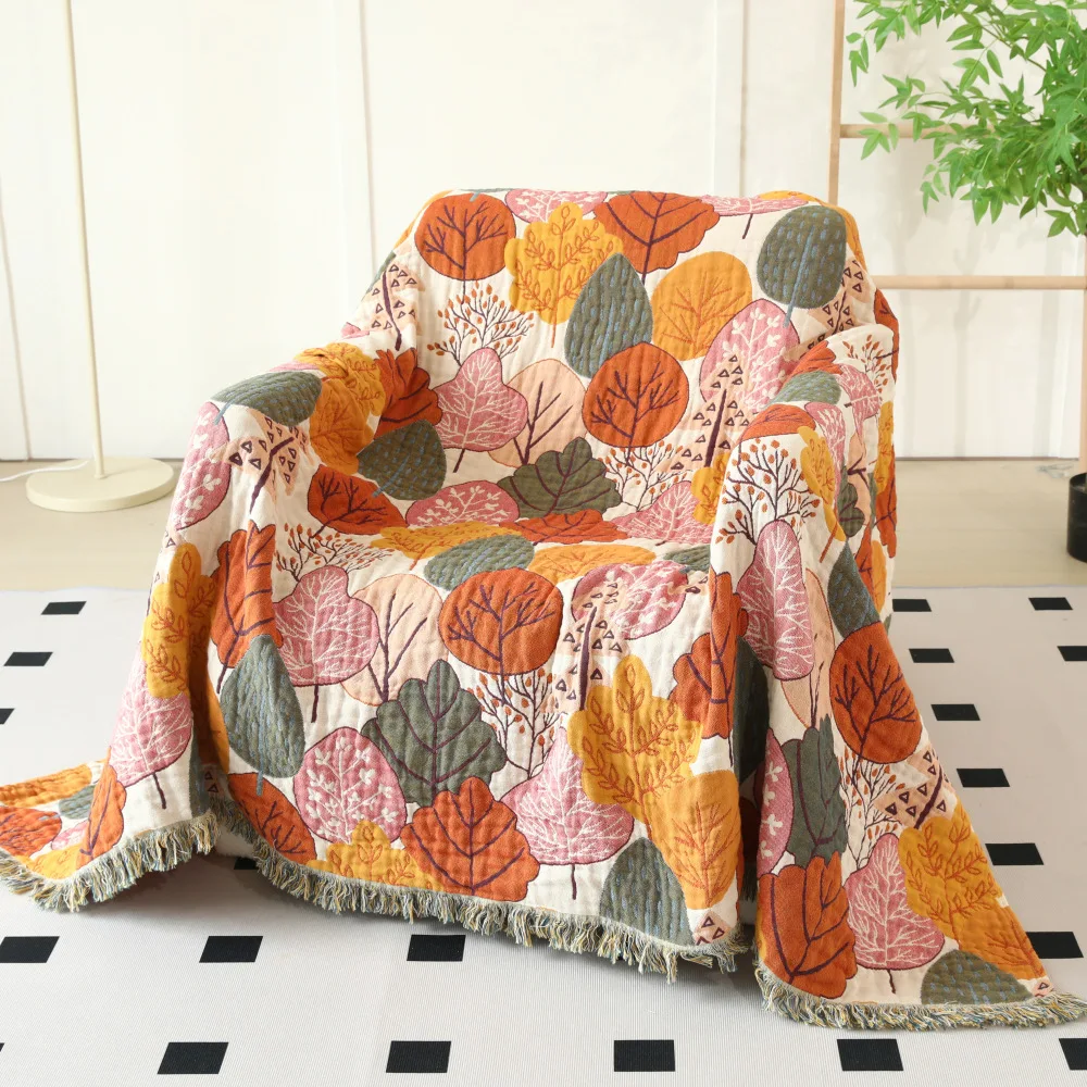 

100% Cotton Gauze Throw Blanket Modern Soft Cute Cartoon Multifunctional Sofa Cover Summer Breathable Couch Blanket Home Decor