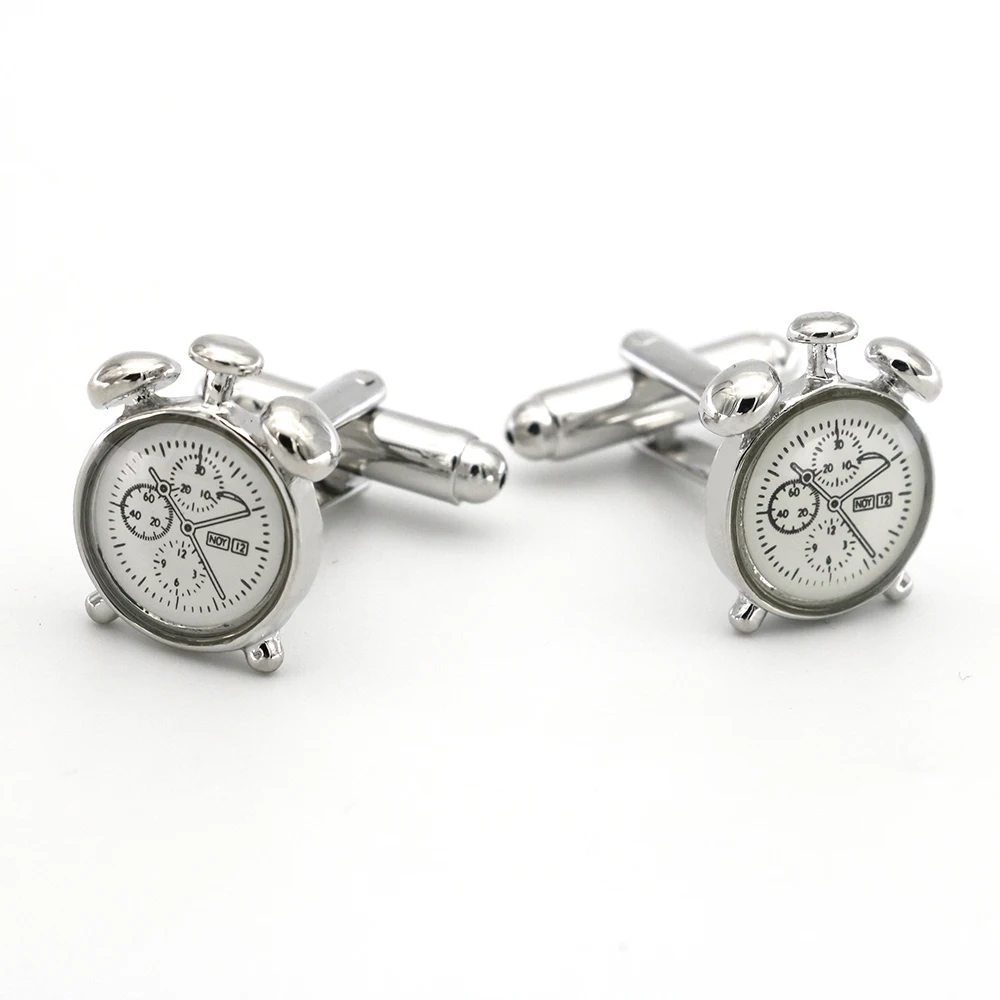 Men\'s Cufflinks Clock Design White Color Quality Copper Cuff Links Wholesale&retail