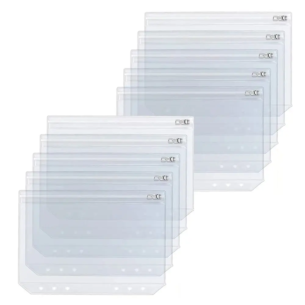 A5 A6 Clear Binder Cash Envelopes with Metal Zipper 6-Hole Punched Binder Pocket for 6-Ring Notebook Binder Pouch Organizer