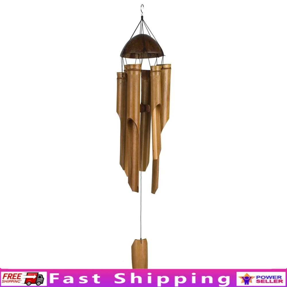 

Handcrafted Bamboo Wind Chime Coconut Top Outdoor Indoor Decor Musical Relaxing Tones Unique Gift Home Garden Patio