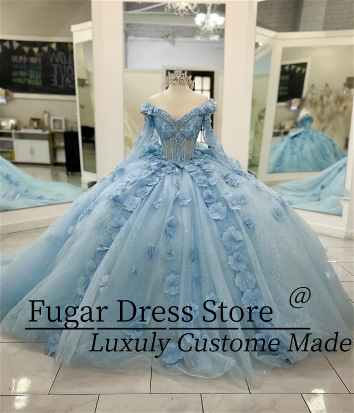 فساتين Quinceanera مقاس مخصص للأميرة باللون الأزرق السماوي موضة زهور ثلاثية الأبعاد حلوة للحفلات الراقصة Perty فساتين نسائية Vestidos de 15 quinceañera