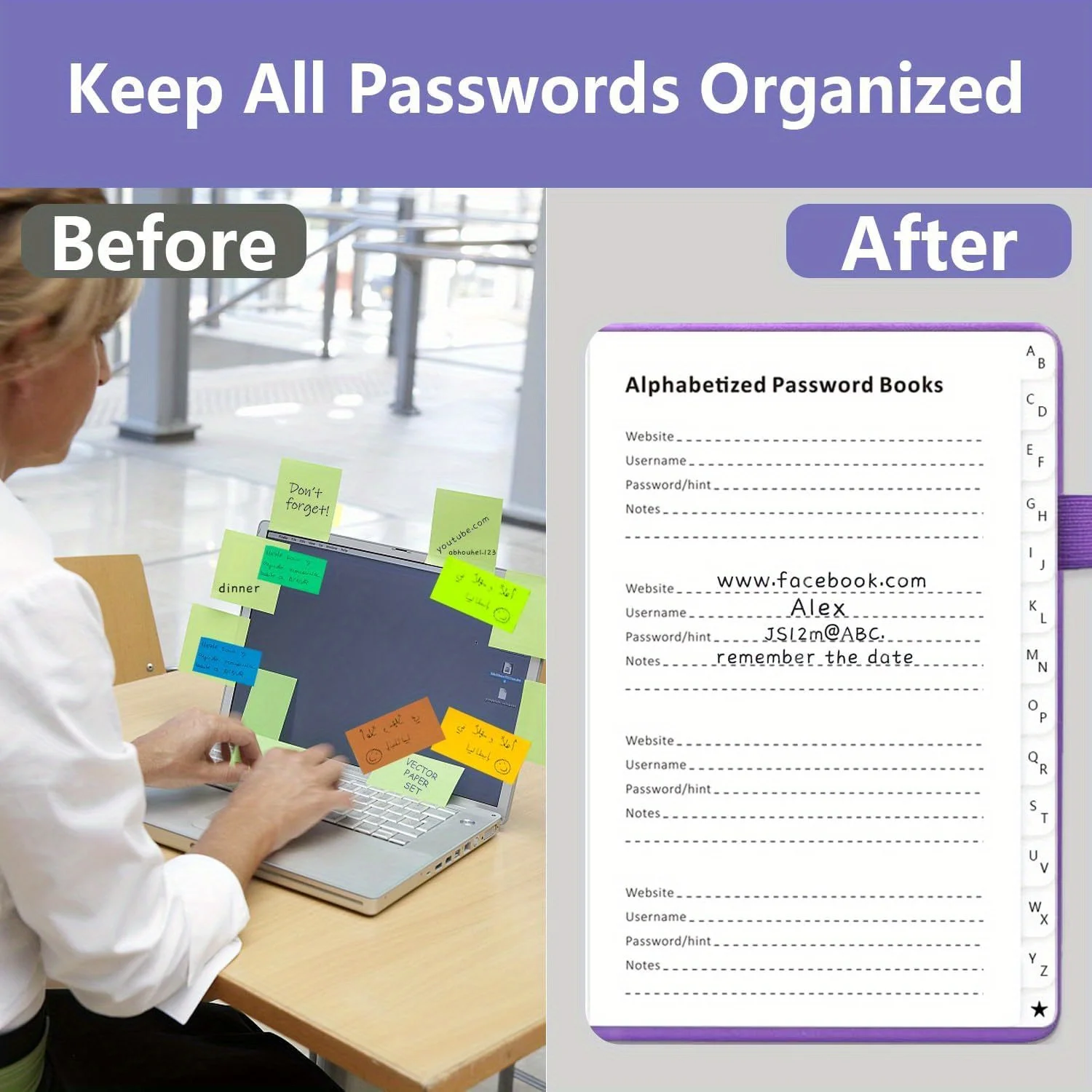 Imagem -04 - Livro de Senha com Letter Label Livro Hardcover Password Manager Notebook Internet Password Log Diary Computador Sênior e Web