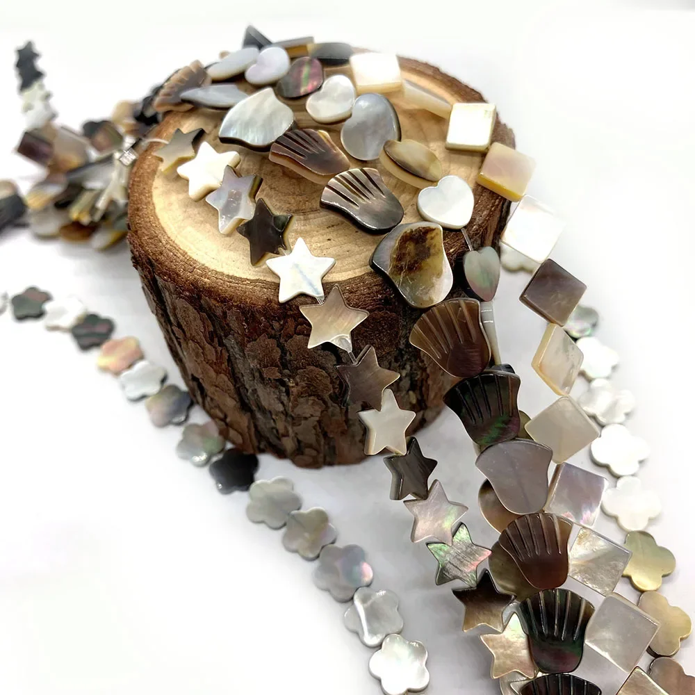 Natural Black Shell Beads Carved Jewelry Pearl Shell Loose Beads for DIY Handmade Hairpin Brooch Earring Jewelry Making