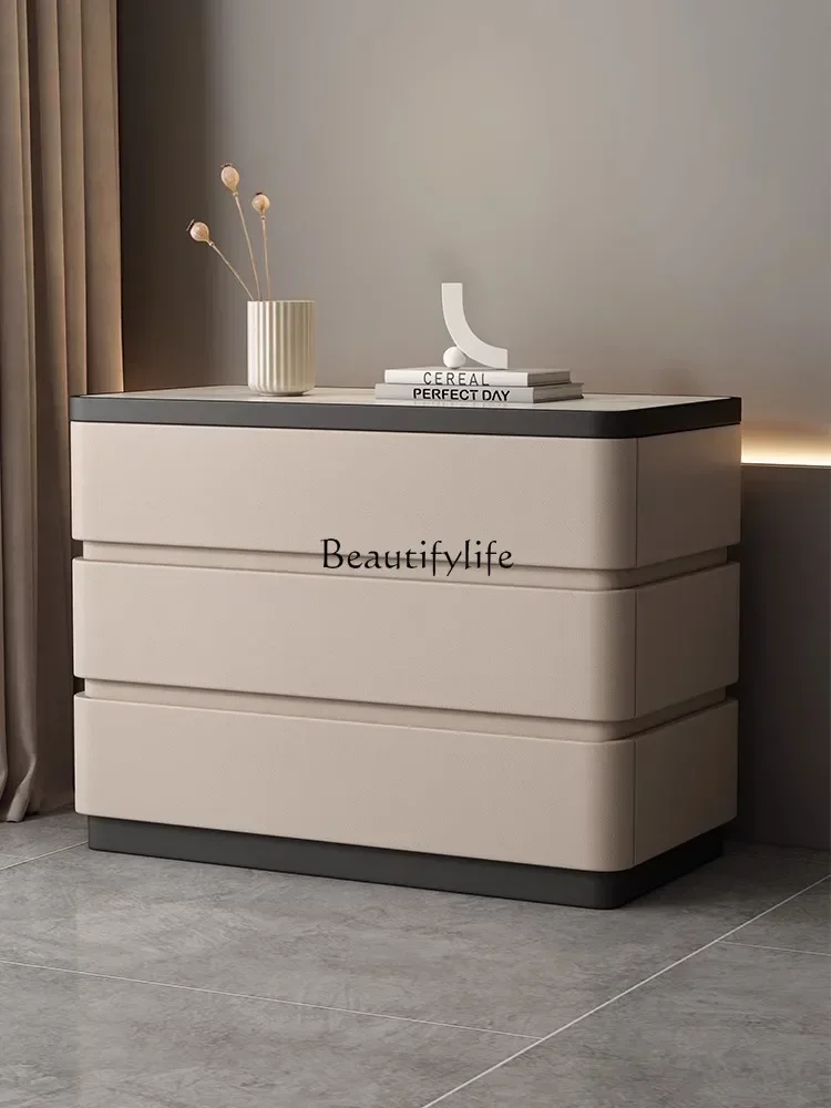 

LD33Simple Modern Solid Wood Chest of Drawers High-Grade Drawer Stone Plate Bedside Table Bedroom Storage