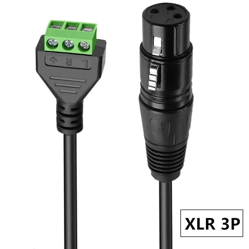 0.3m Non Soldering XLR 3Pin Male and Female to 3P Green Terminal Dual Channel Audio Speaker Microphone Stereo Adapter XLR 3-core