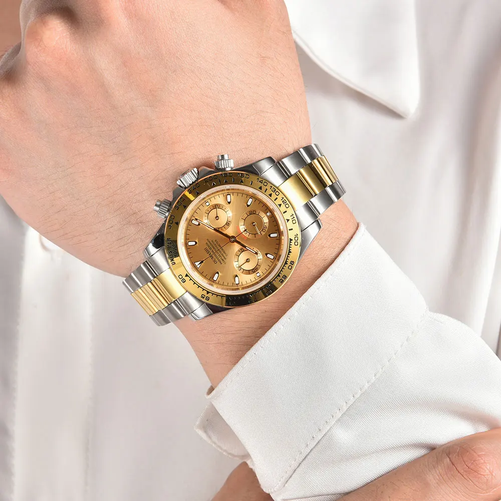 39mm men's watch VK63 movement quartz chronograph sapphire glass stainless steel strap luxurious business men's custom watch