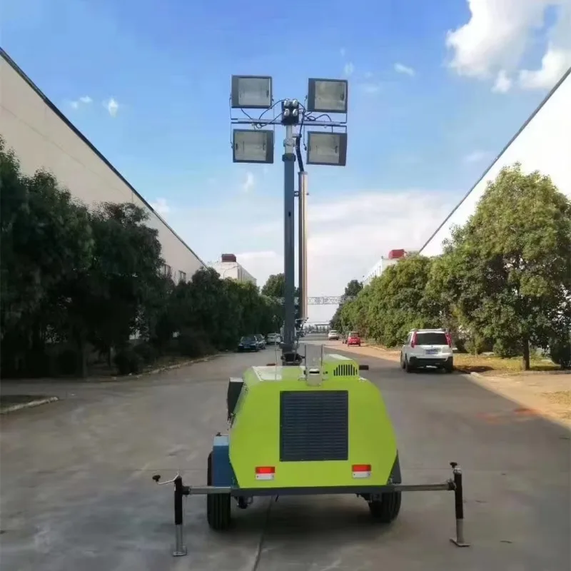 Customized Mobile Portable Telescopic Mobile Light Towers 9m Solar Trailer Generator diesel Lighthouse 4*400W LED