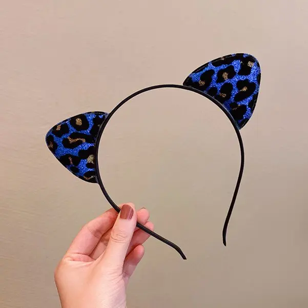 Vintage Luipaard Print Glitter Kat Oren Hoofdband Voor Meisje Vrouwen Leuke Kat Oren Haar Hoepel Haarband Kid Haaraccessoires Hoofddeksels