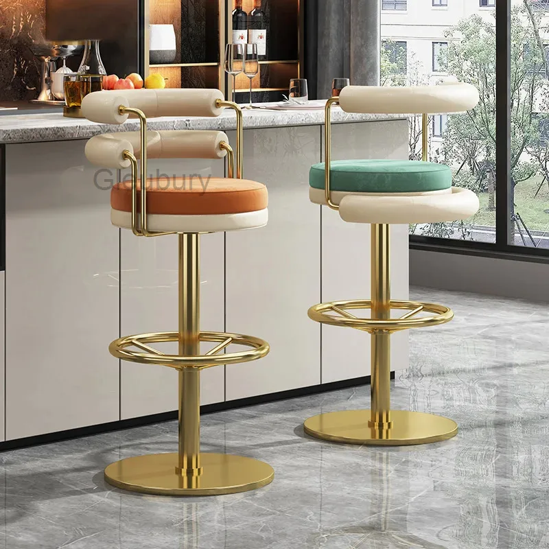 sense high-quality Light of stainless luxury steel bar stools Home high stools with backrest swivel chair front desk stools