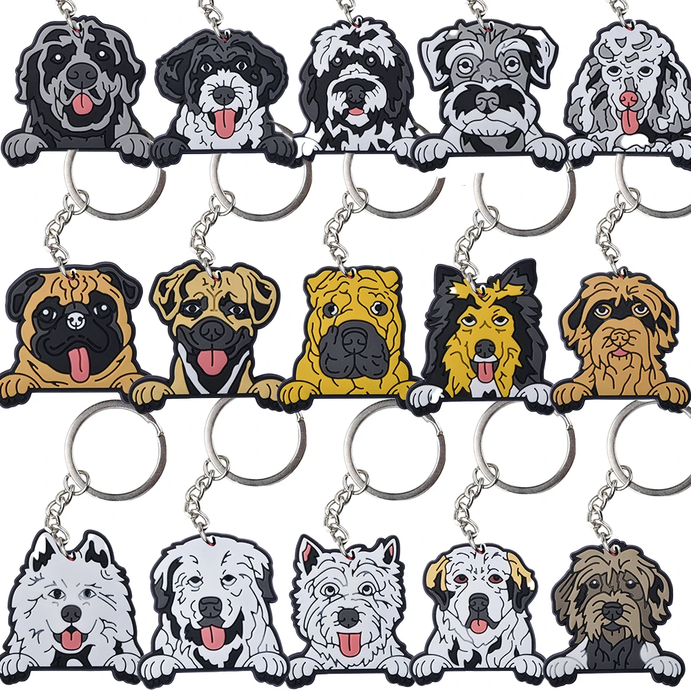 New Noble Cute Dogs Pomeranian Keychains Poodle Pug Keyrings Samoyed Schnauzer Key Chains Shar Pe Yorkshire Key Rings Kids Gifts