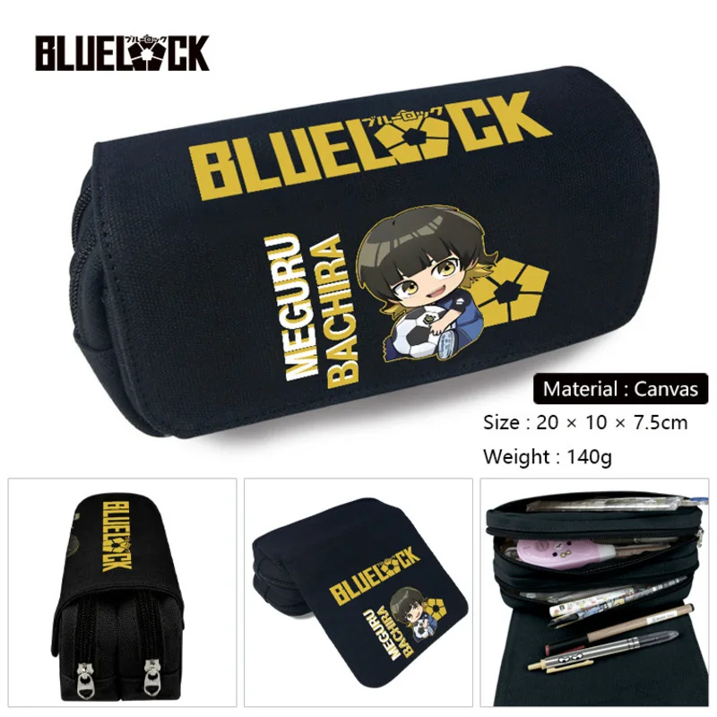 Anime Blue Lock Pencil Case Double Layer Storage Make up Cosmetic Bag Pencil Box Student School Office Pen Bag