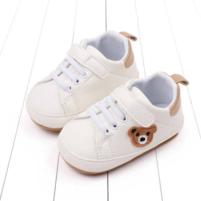 Chaussures décontractées à semelle en caoutchouc pour bébés garçons et filles, chaussures pour tout-petits, imprimé ours, blanc non ald, 0 mois, 6 mois, 12 mois