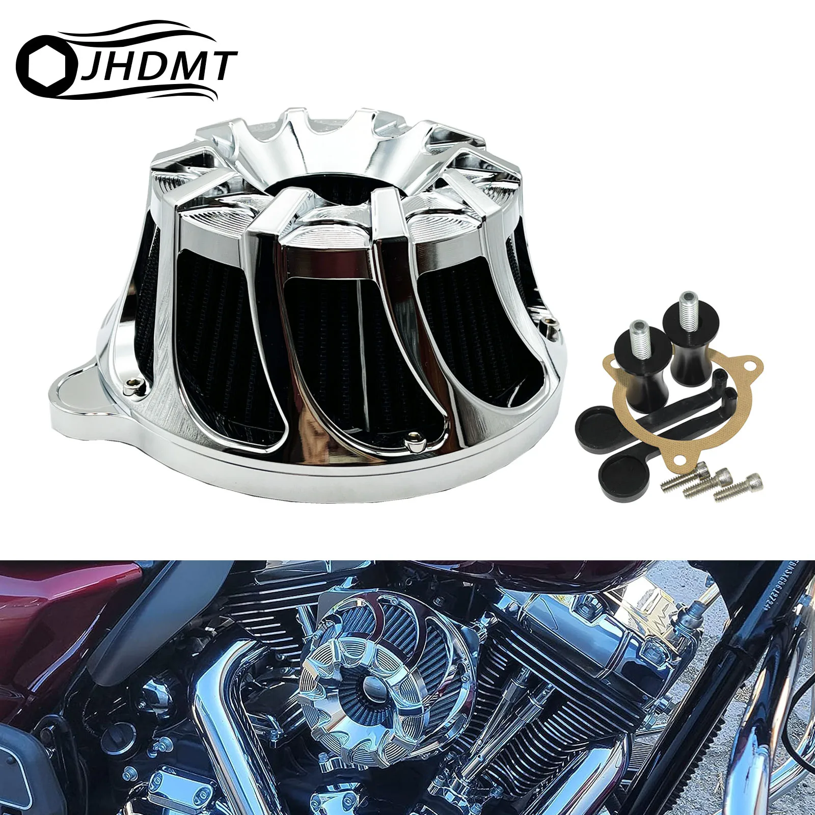 Motorcycle Air Filter CNC Air Cleaner Intake System Chrome For Harley Touring Street Electra Road Glide Softail Fat Boy Dyna