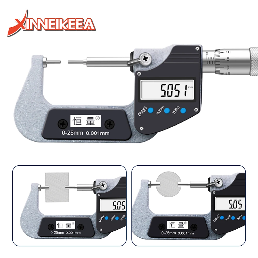 0-25mm Thin Rod Head Digital Display Micrometer 0.001 Tip Blade Blade Electronic Micrometer Keyway Outer Ring Groove Measurement