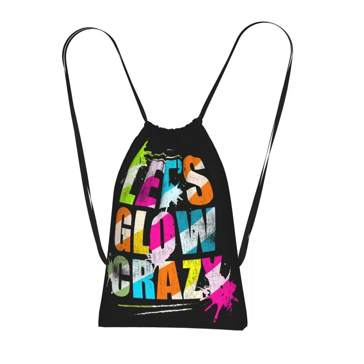 Let's Glow Crazy Neon Party Light Rave Drawstring Backpack Sports Gym Bag Lightweight Foldable Storage Drawstring Bag Men Women