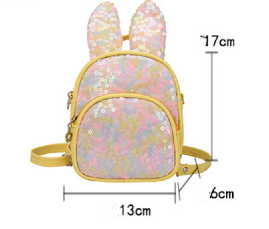 Zaino per bambini in PU con Glitter, orecchie di coniglio lunghe alla moda, borsa a tracolla singola, zaino per l'asilo della principessa della ragazza